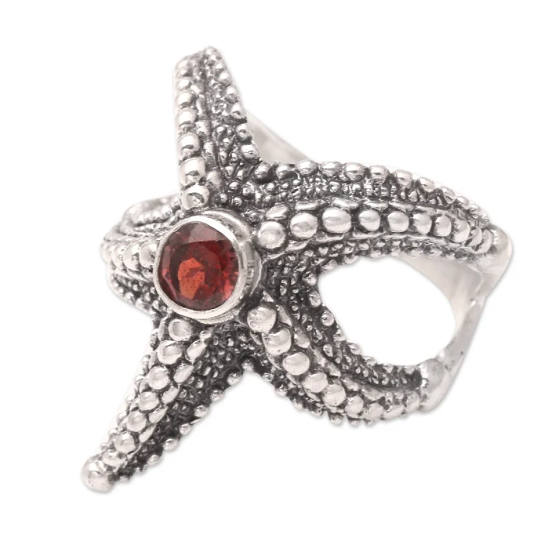 Novica Handmade Red Starfish Garnet Cocktail Ring