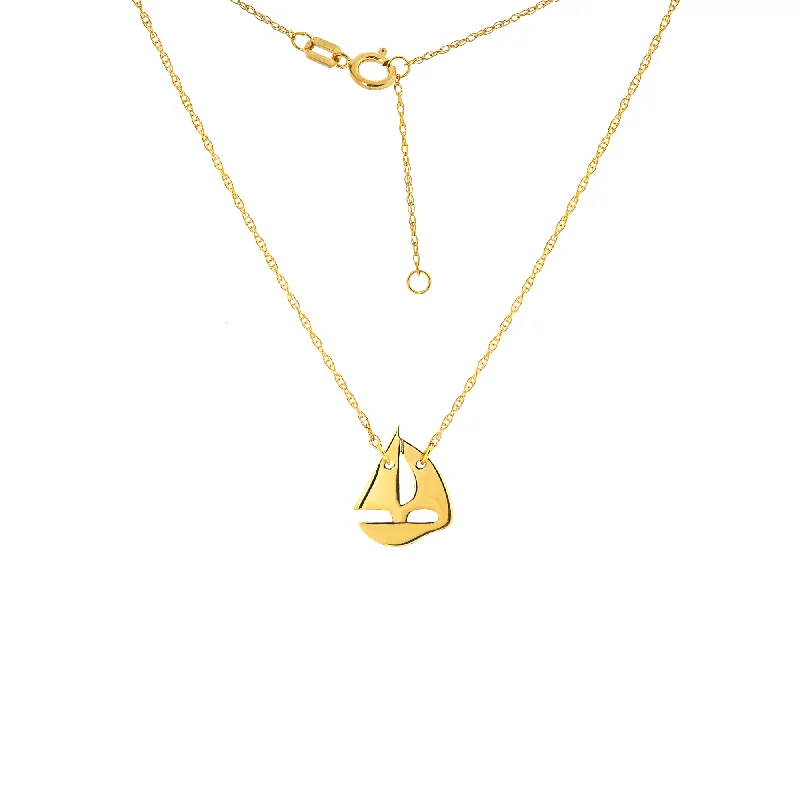 14K Yellow Gold Sailboat Pendant Necklace by Midas Chain