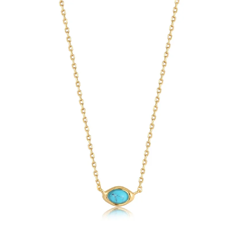 14K Gold Plated Oval Synthetic Turquoise Solitaire Necklace by Ania Haie