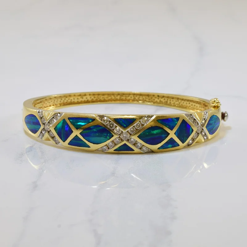 Black Opal & Diamond Bangle | 5.00ctw, 1.20ctw | 7.5" |