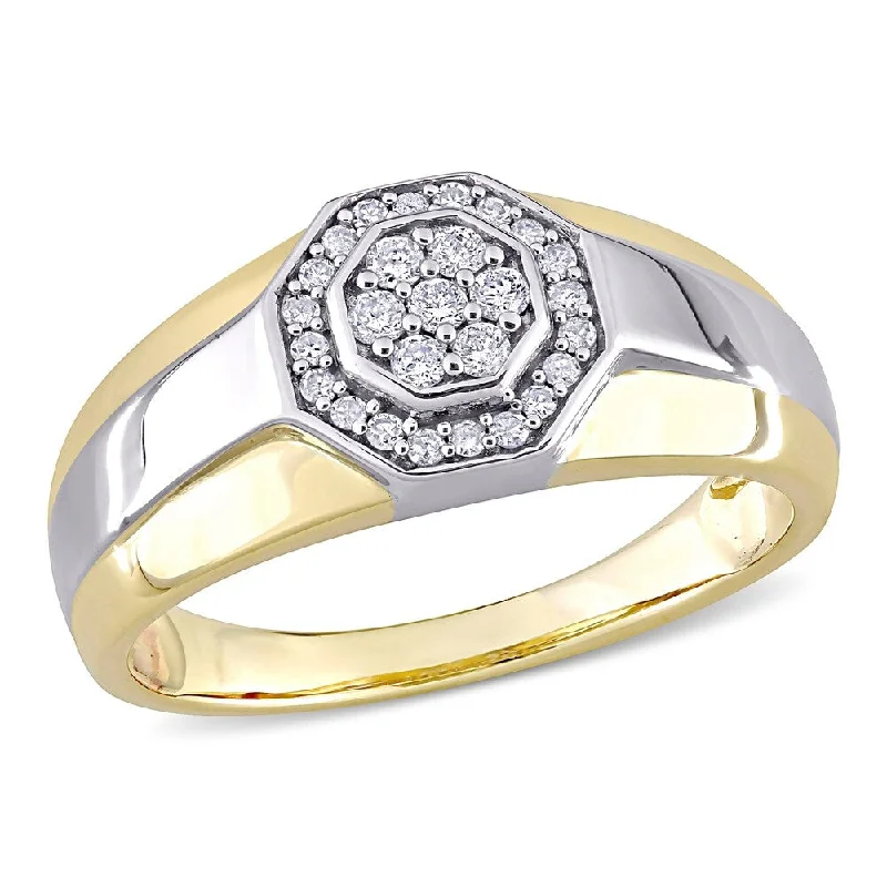 Miadora 10k 2-tone White and Yellow Gold Men's 1/4ct TDW Diamond Composite Halo Octagon Ring