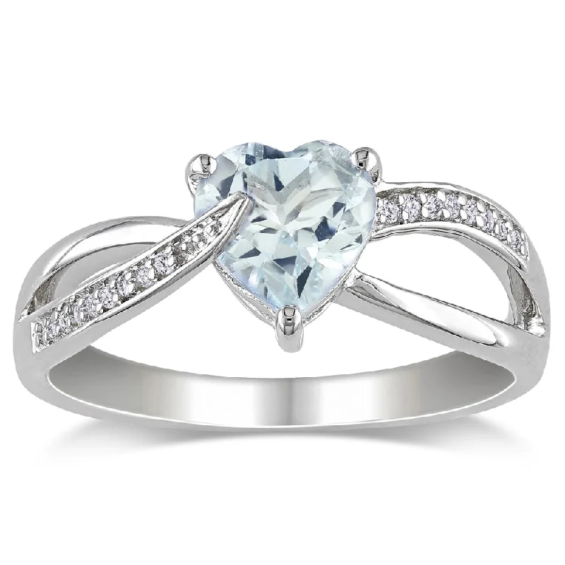 Miadora Sterling Silver Aquamarine and Diamond Accent Heart Ring