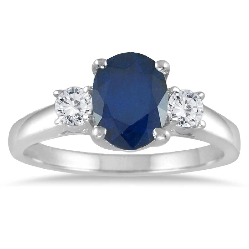 1.55 Carat Sapphire and Diamond Three Stone Ring in 14K White Gold