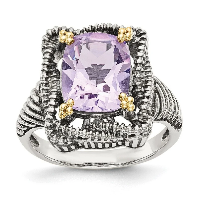 Curata 925 Sterling Silver With 14k Pink Amethyst Ring