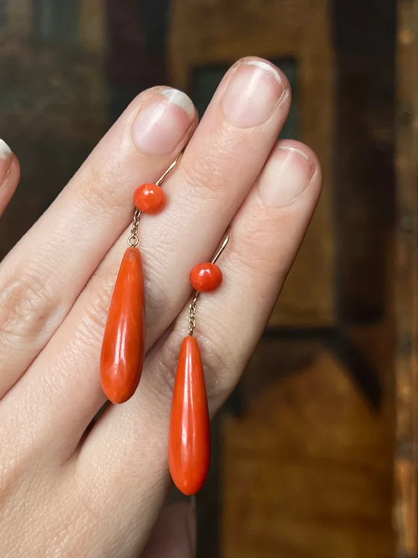 Victorian Coral Drop Earrings in 12ct