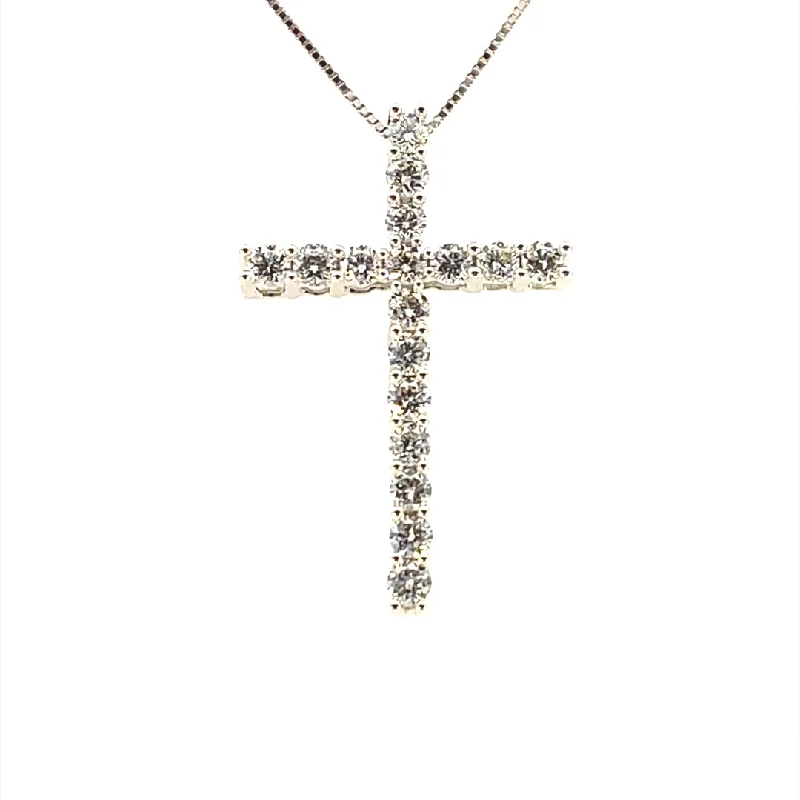 14K White Gold 0.50ctw Round Lab Diamond Cross Necklace