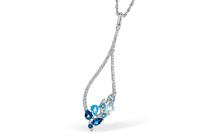 14K White Gold 1.05ctw Blue Topaz & Diamond Open Teardrop Necklace by Allison Kaufman